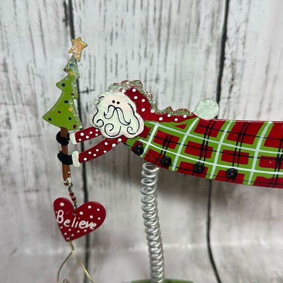 Metal Santa Candle Holder Christmas Decor Springs Green Red - Picture 3 of 6